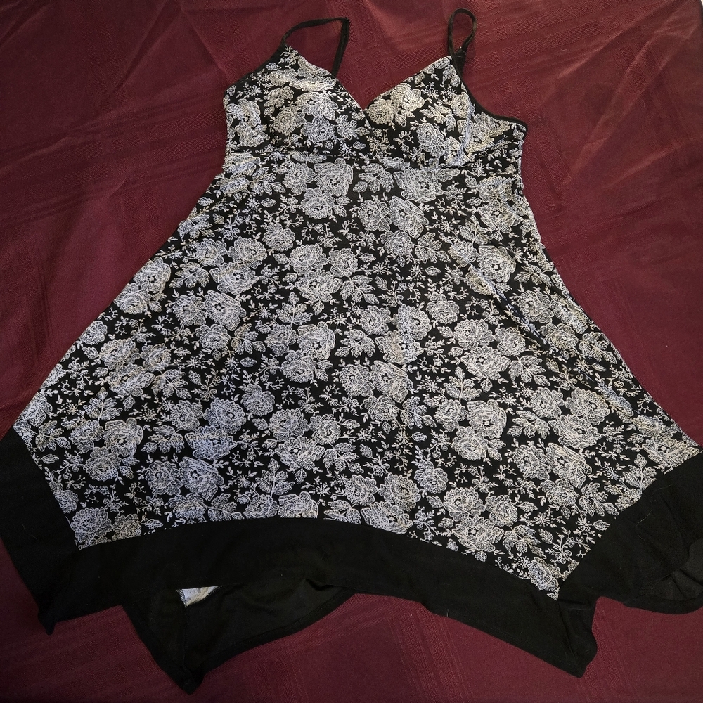 M Candy Couture Asymmetrical Black Floral Babydoll Dress with Padding